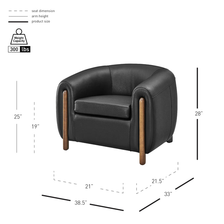 Cordelia Top Grain Leather Accent Arm Chair - Stolm Black - view 2