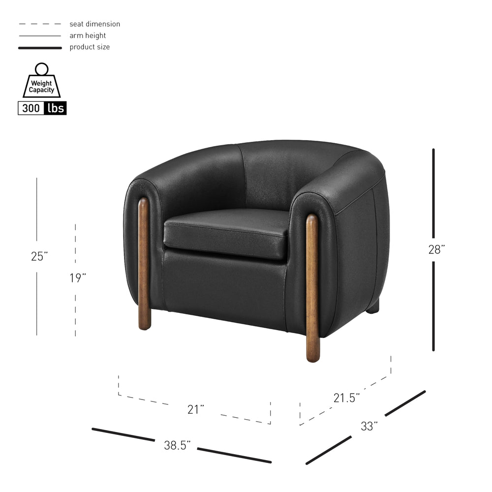 Cordelia Top Grain Leather Accent Arm Chair - Stolm Black - view 2