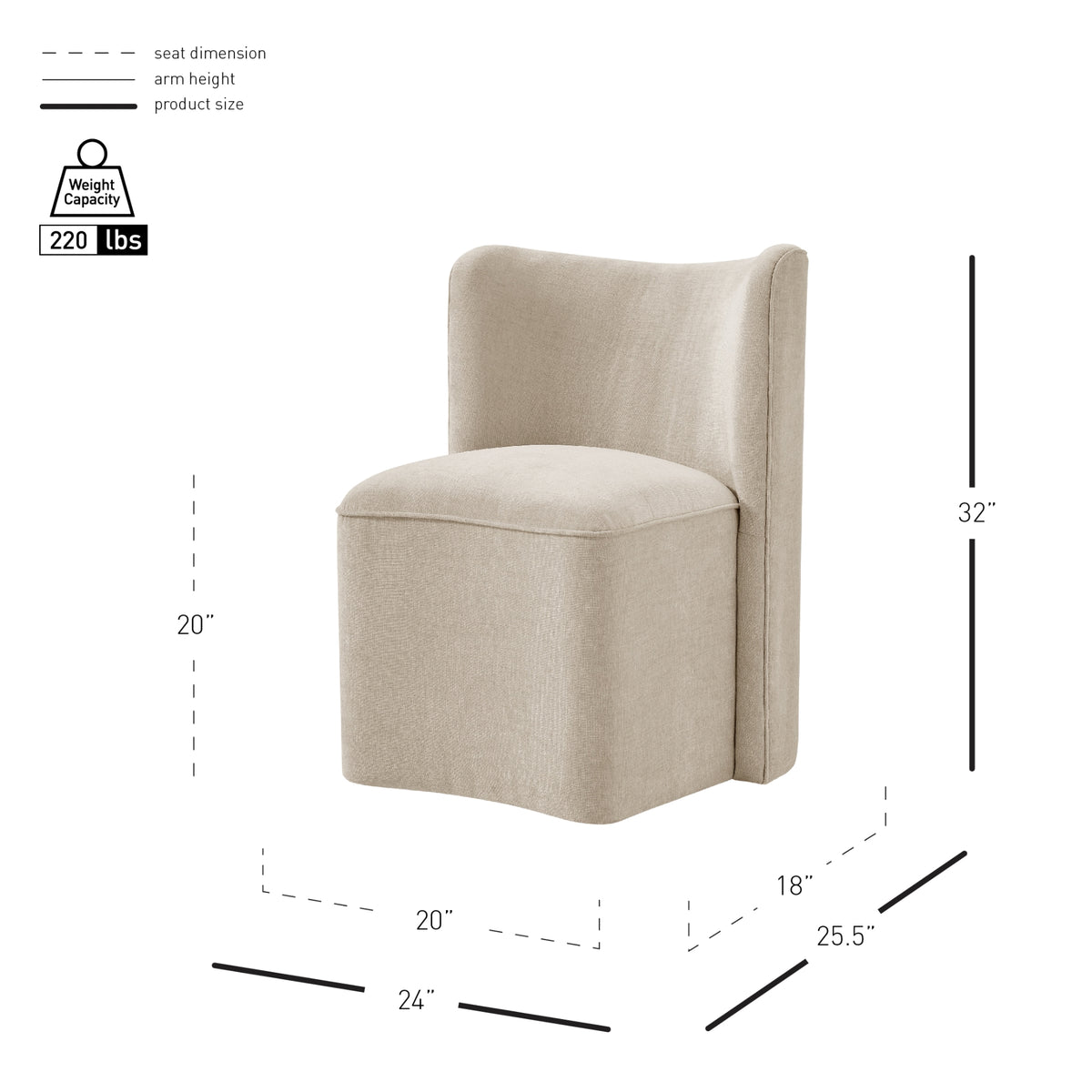 Morraine Chenille Dining Side Chair with Casters - Millburry Beige - view 2