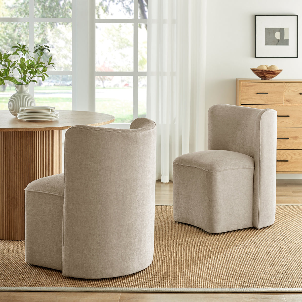 Morraine Chenille Dining Side Chair with Casters - Millburry Beige - view 3