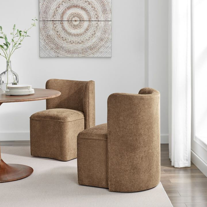 Morraine Chenille Dining Side Chair with Casters - Millburry Brown - view 3