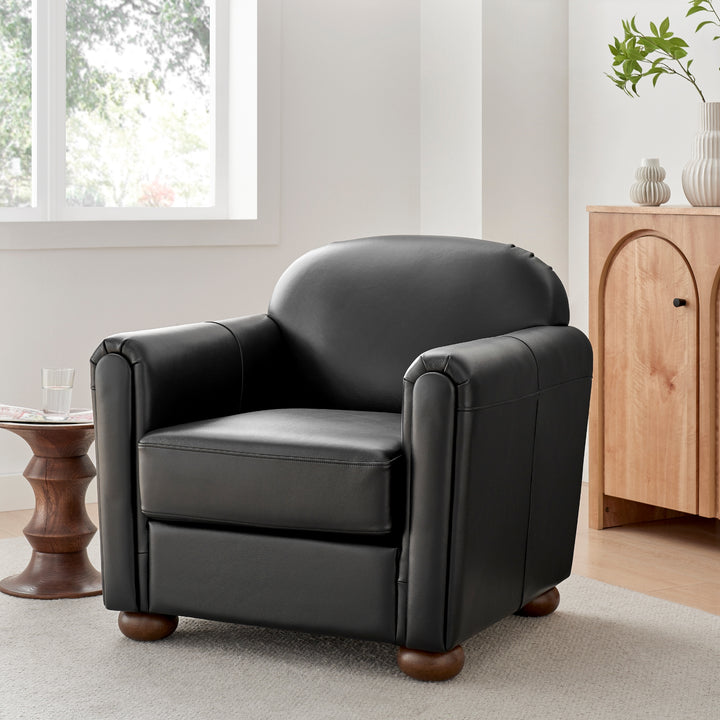 Grandora Top Grain Leather Accent Arm Chair - Stolm Black - view 3