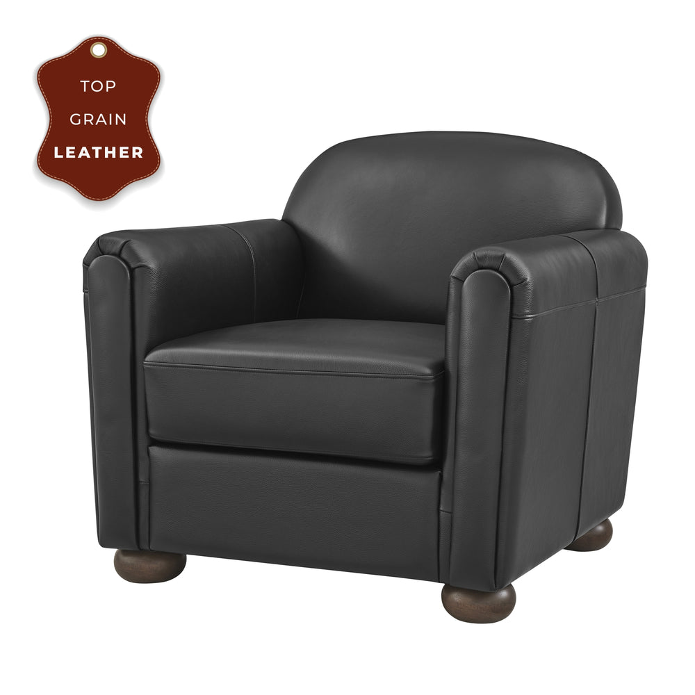Grandora Top Grain Leather Accent Arm Chair - Stolm Black