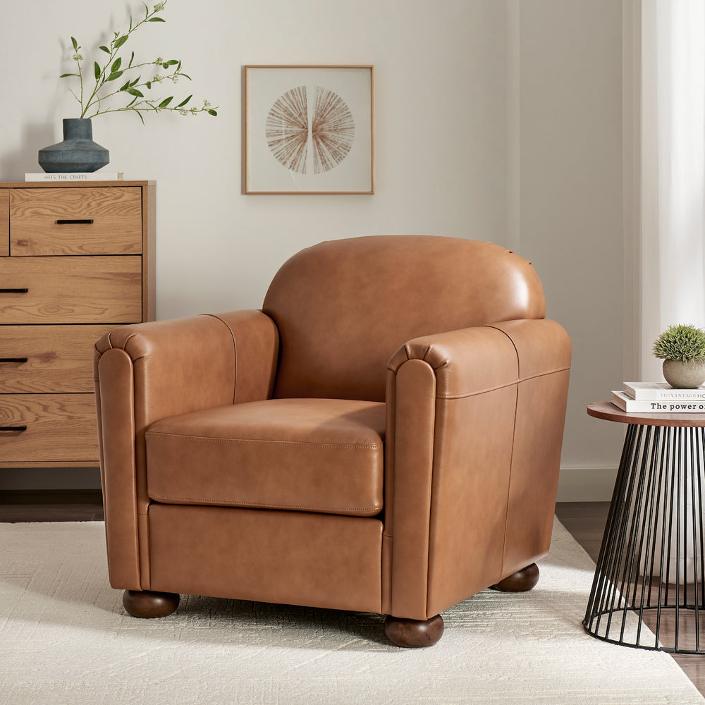 Grandora Top Grain Leather Accent Arm Chair - Garrett Caramel - view 3