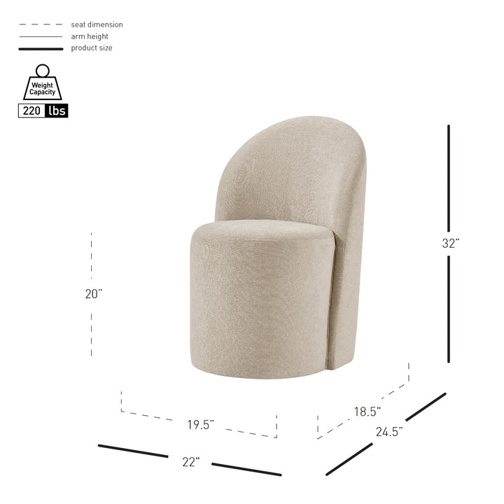 Cabrina Chenille Dining Side Chair with Casters - Millburry Beige - view 2