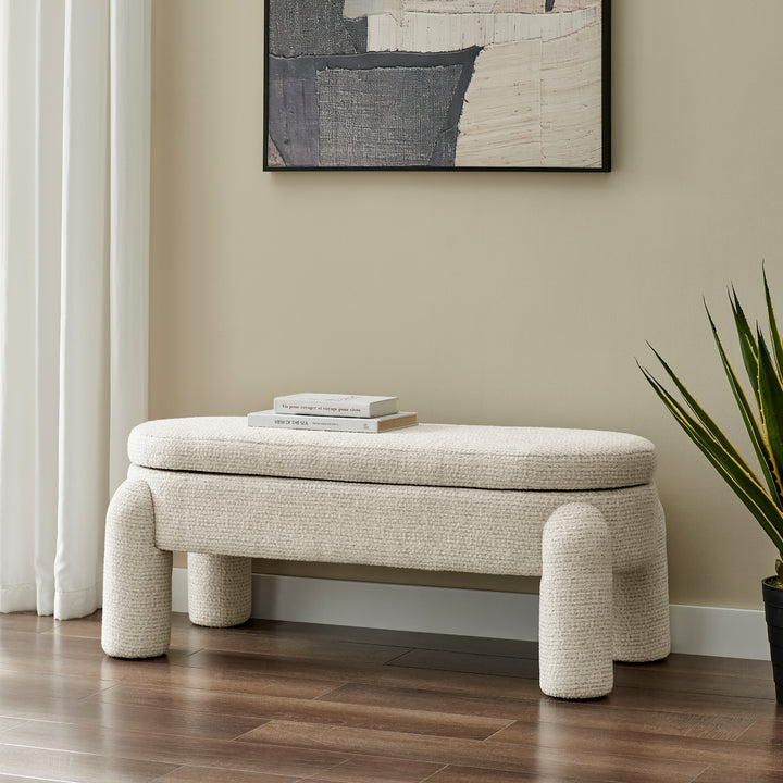 Bowden Chenille Storage Bench - Salzburg Beige - view 3