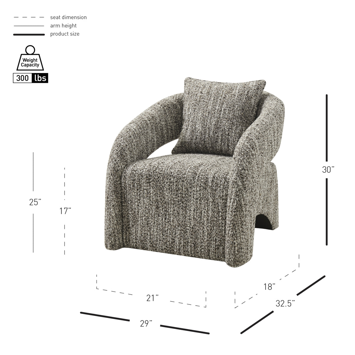 Lunessa Boucle Accent Arm Chair - Dappled Taupe - view 2