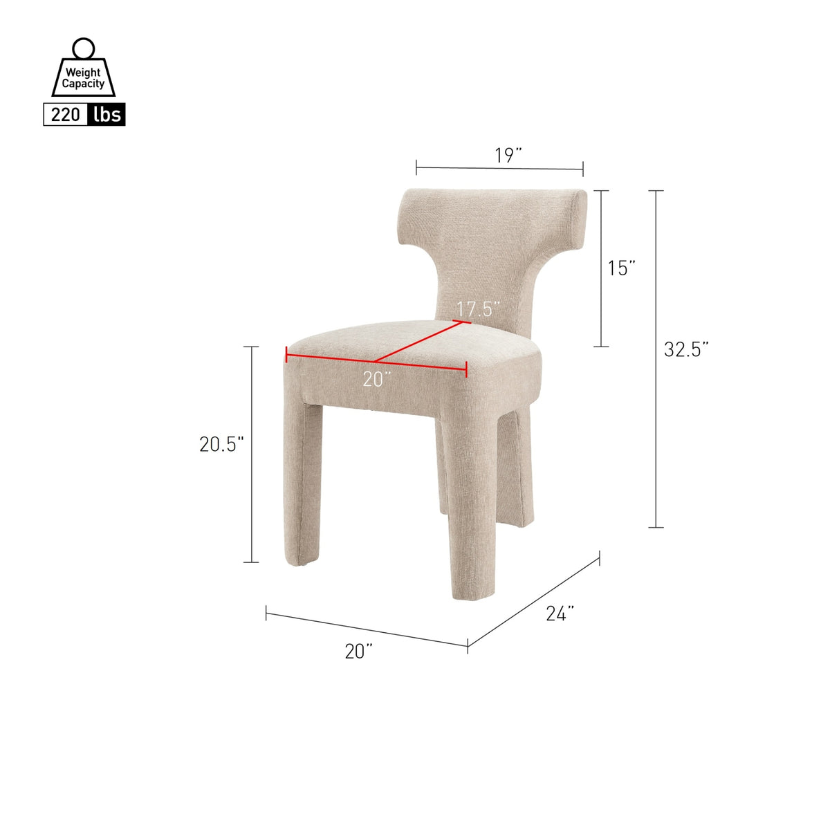 Arco Chenille Dining Side Chair - Millburry Beige - view 2