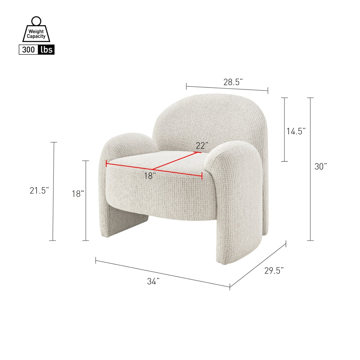 Virelle Fabric Accent Chair - Mila Ivory - view 2