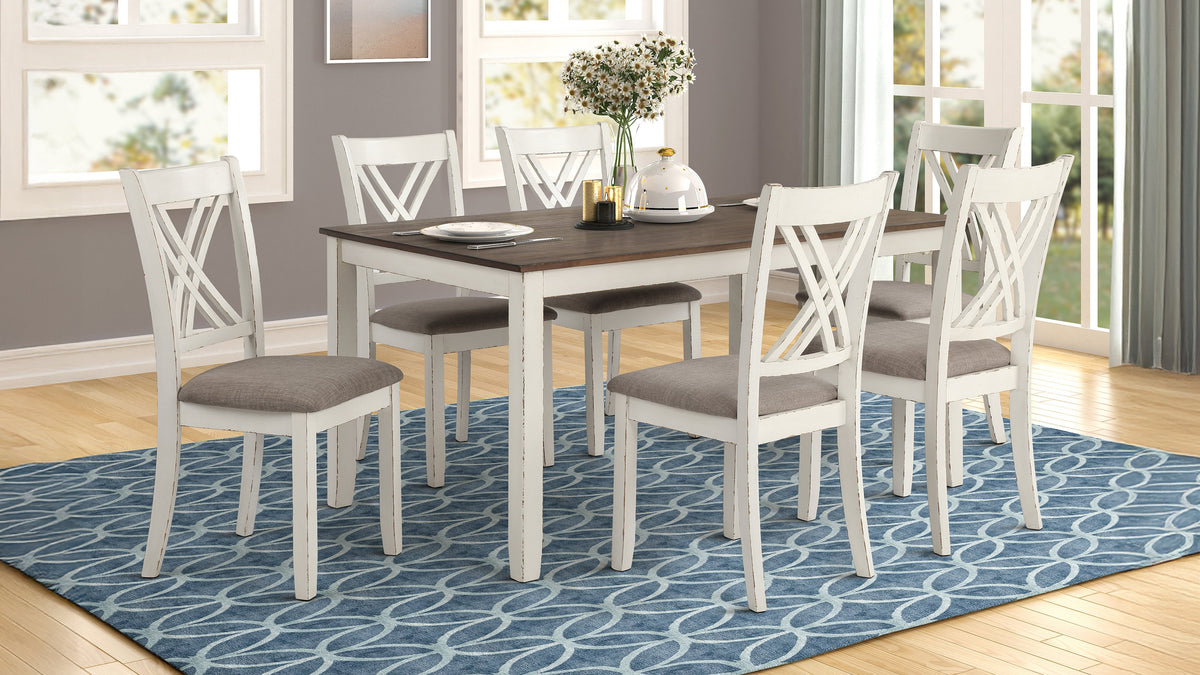 Coaster Fortress 7-Piece Farmhouse Dining Set with Upholstered Chairs – Vintage Vanilla