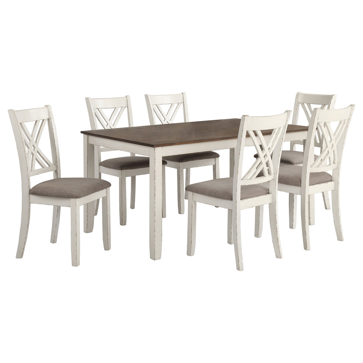 Coaster Fortress 7-Piece Farmhouse Dining Set with Upholstered Chairs – Vintage Vanilla