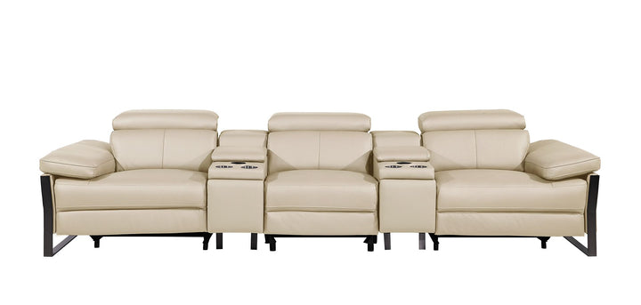 DivanItalia 1246 Modular Power Triple Reclining Dual Console Sofa with Power Reclining Headrests – Top Grain Italian Leather - Beige
