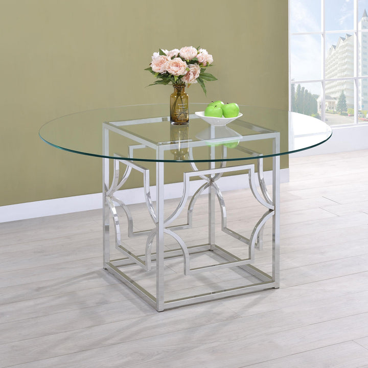 coaster-furniture-192561bg-starlight-round-54-inch-glass-top-metal-dining-table-chrome