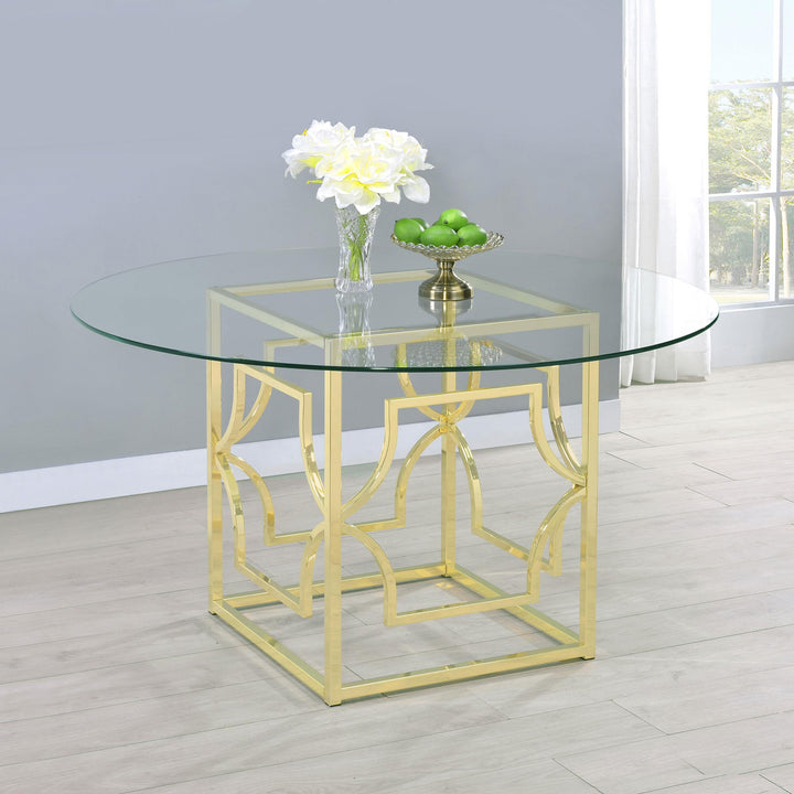 coaster-furniture-192641bg-starlight-round-54-inch-glass-top-metal-dining-table-brass
