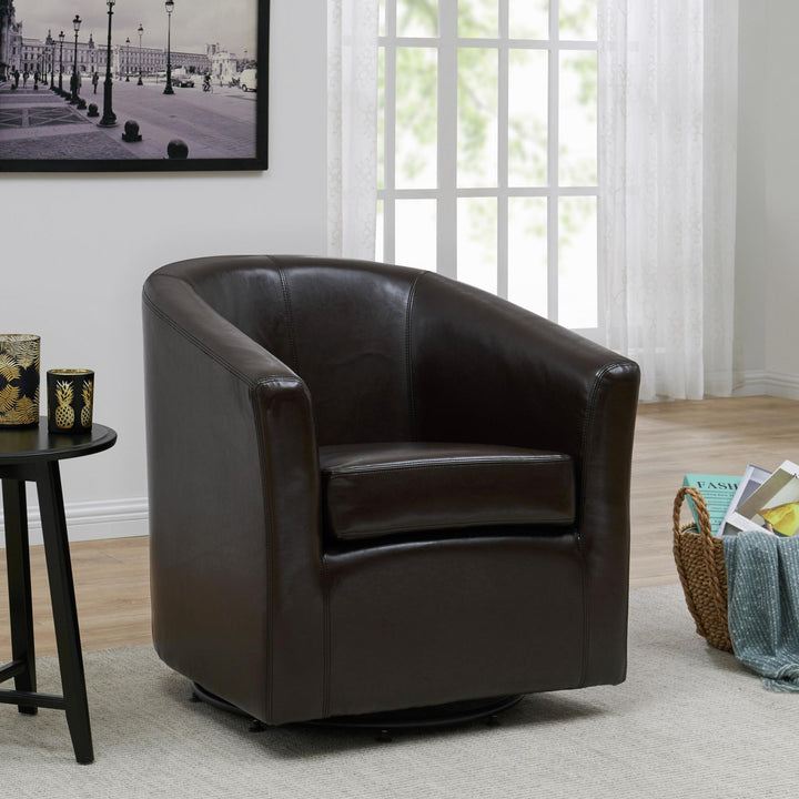 Hayden Bonded Leather Swivel Accent Arm Chair - Brown - view 3