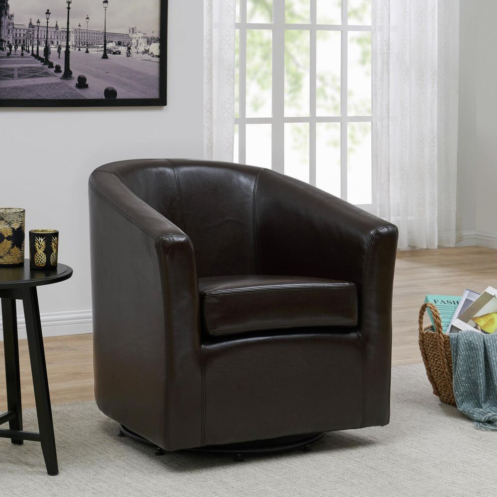 Hayden Bonded Leather Swivel Accent Arm Chair - Brown - view 3