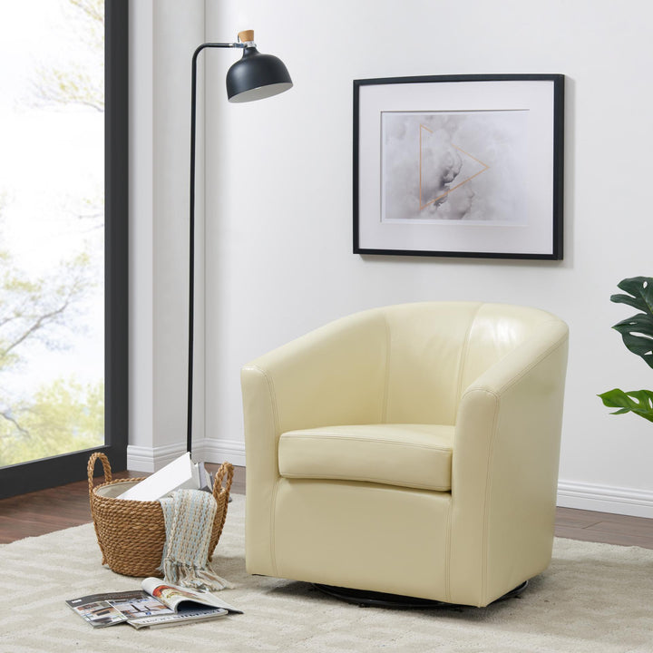 Hayden Bonded Leather Swivel Accent Arm Chair - Beige - view 3