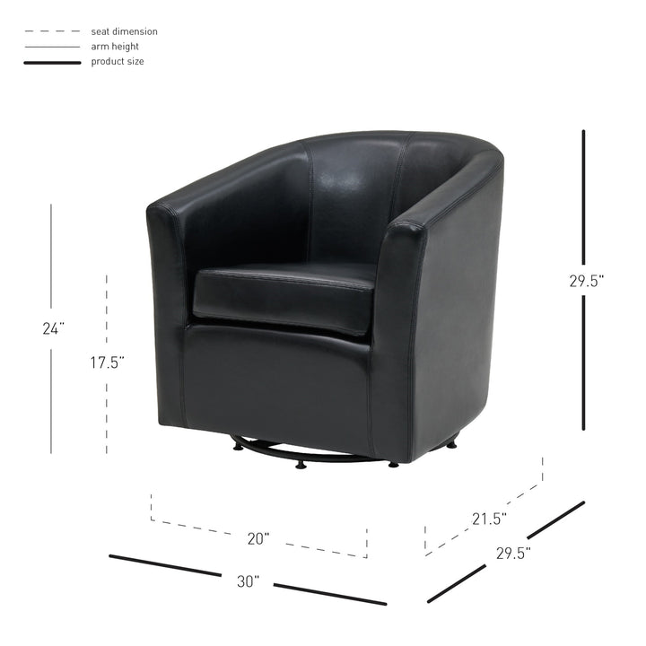 Hayden Bonded Leather Swivel Accent Arm Chair - Black - view 2