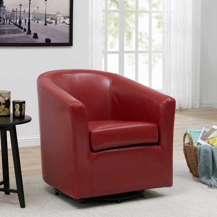 Hayden Bonded Leather Swivel Accent Arm Chair - Red - view 3