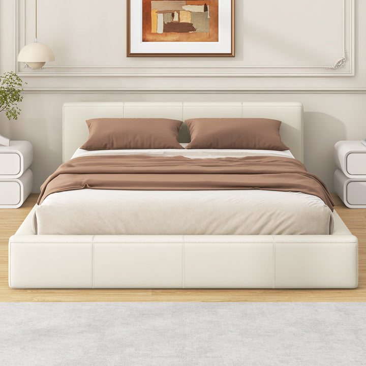 Stylish Beige Upholstered Bed - Full Size