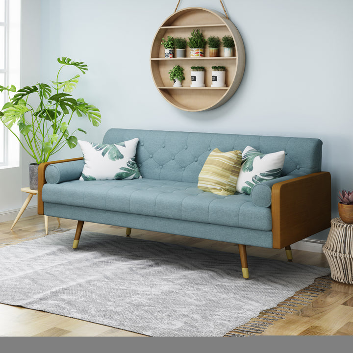 Aidan Mid-Century Tufted Fabric Sofa – Blue
