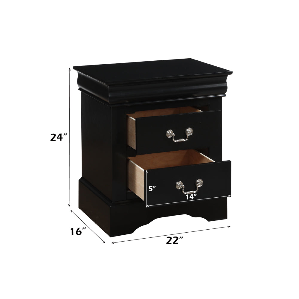 Louis Philippe III Nightstand in Black Finish - dimensions