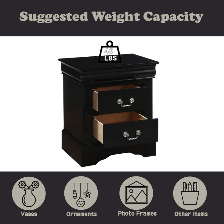 Louis Philippe III Nightstand in Black Finish - features