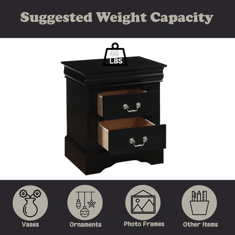 Louis Philippe III Nightstand in Black Finish - features