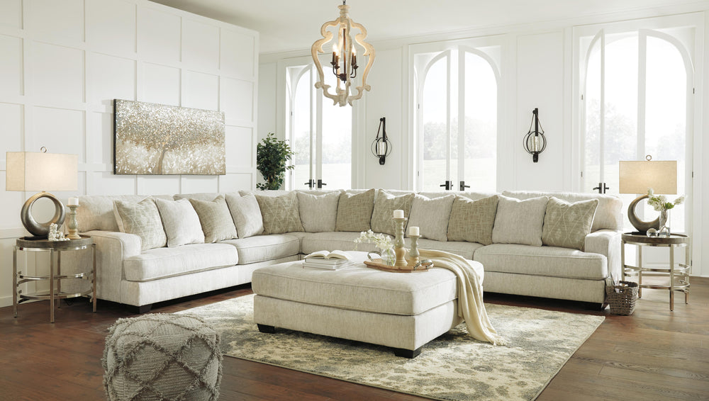 Rawcliffe 4-Piece Sectional with Ottoman - Parchment (1)
