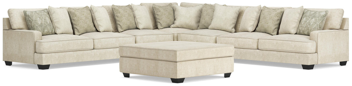 Rawcliffe 5-Piece Sectional and Oversized Ottoman - Parchment (1)