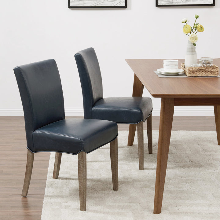 Beverly Hills Bonded Leather Dining Side Chair Drift Wood Legs - Vintage Blue - view 3