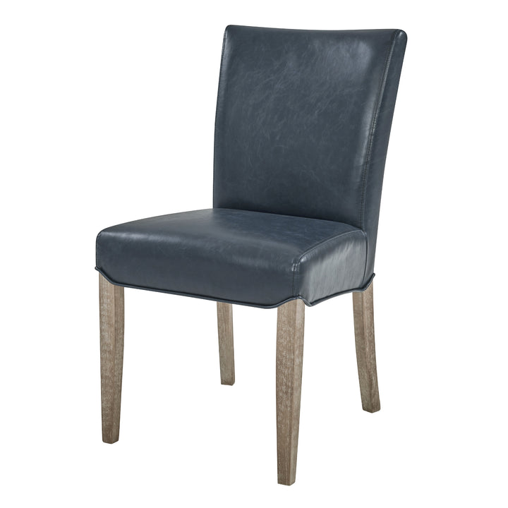 Beverly Hills Bonded Leather Dining Side Chair Drift Wood Legs - Vintage Blue