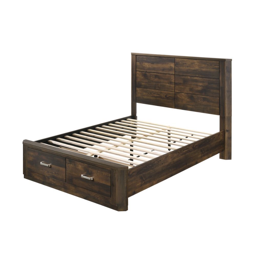 Elettra - Queen Bed With Storage - Rustic Walnut