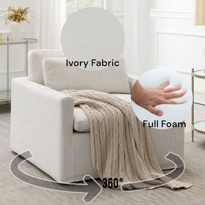 Frederick - Swivel Chair With Pillow - Ivory Fabric