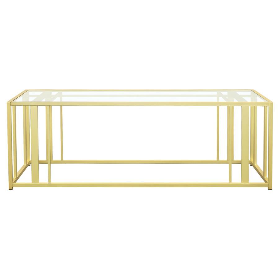 Adri - Rectangular Glass Top Coffee Table - Matte Brass
