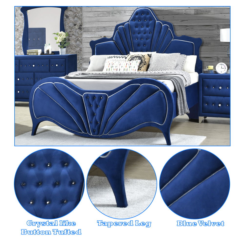 Dante - Eastern King Bed - Blue Velvet