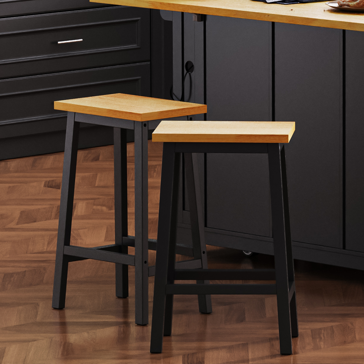 25.6" Solid Wood Farmhouse Bar Stools with Footrests, Set of 2 Black Counter Chairs