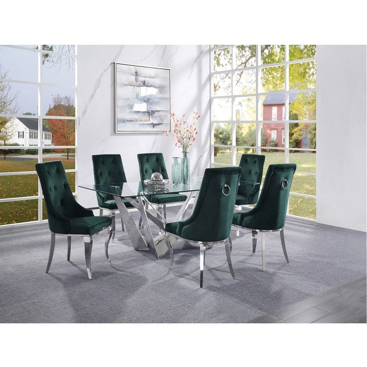 Dekel - Side Chair Set of 2) - Green Fabric & Stainless Steel