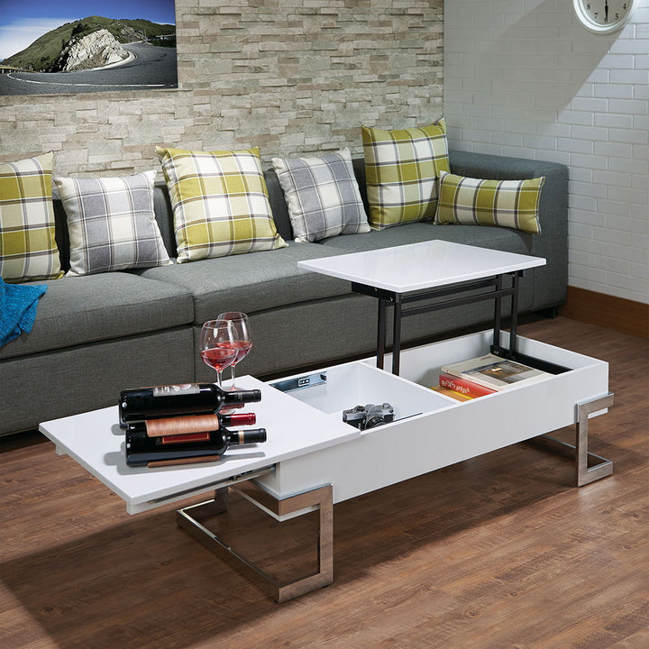 Calnan - Coffee Table With Lift Top - White High Gloss & Chrome