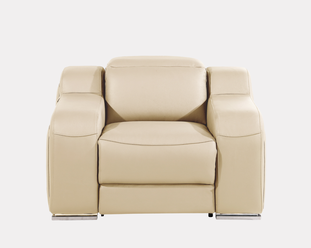 DivanItalia 1116 Beige Italian Leather Power Reclining Chair with Power Headrests