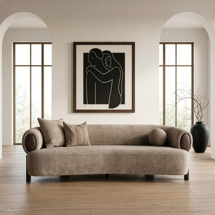 Arnaud - Modern Tan Fabric + Brown Oak Sofa