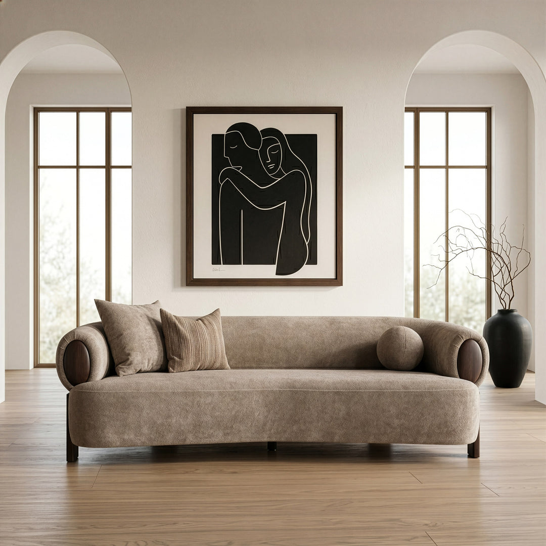 Arnaud - Modern Tan Fabric + Brown Oak Sofa
