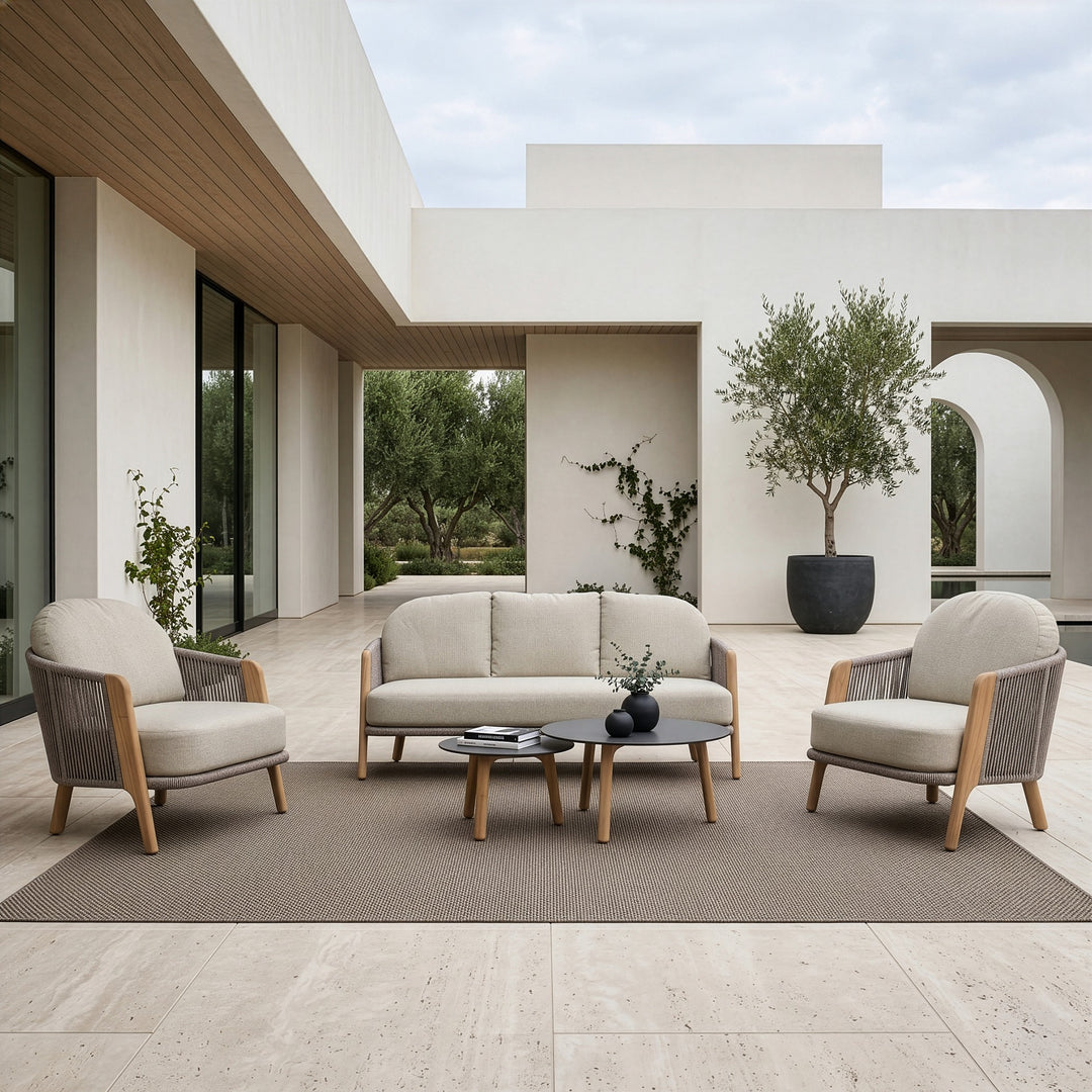 Cayman - Outdoor Beige + Teak Sofa Set