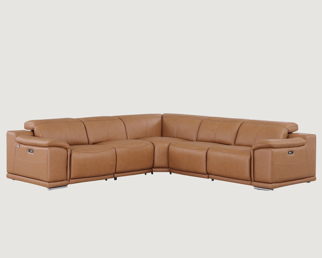 DivanItalia Cognac 5-Piece Power Reclining Sectional