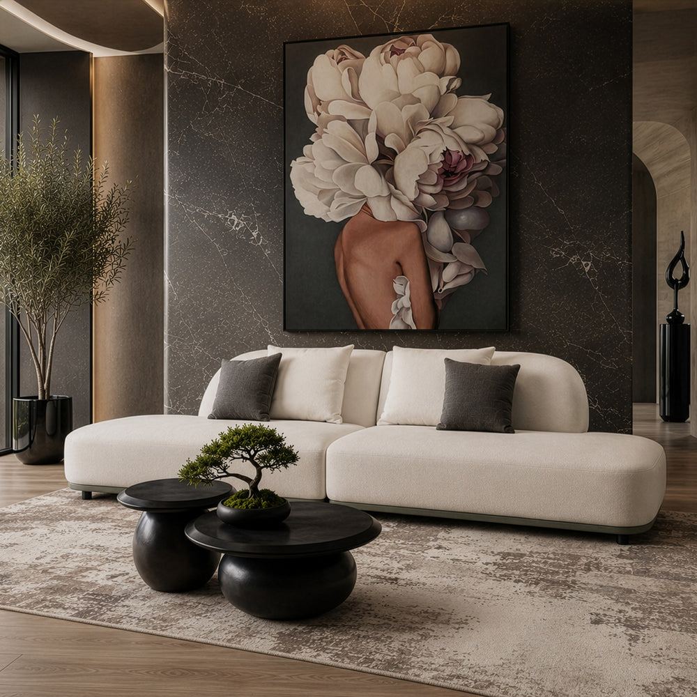 Falcone - Contemporary Off-White + Grey Bonded Leather Curved Sectional Sofa - View 10