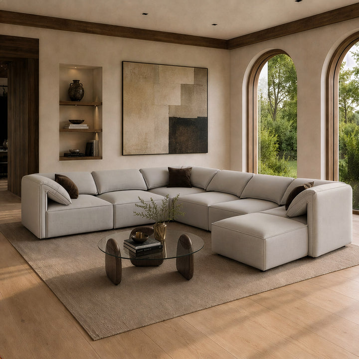 Gene - Modern Light Grey Fabric Modular Sectional Sofa-7-Piece Sectional