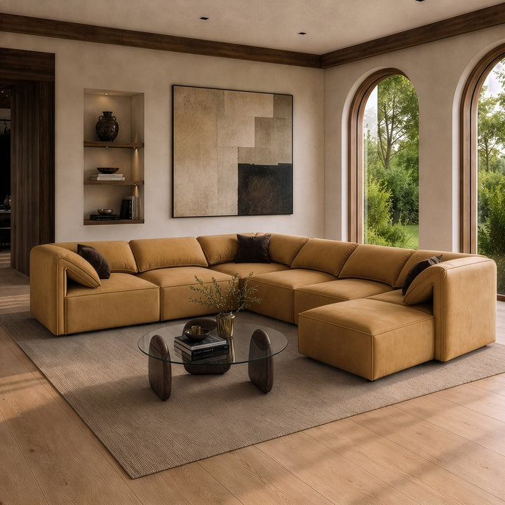 Gene - Modern Ochre Fabric 7-Piece Modular Sectional Sofa