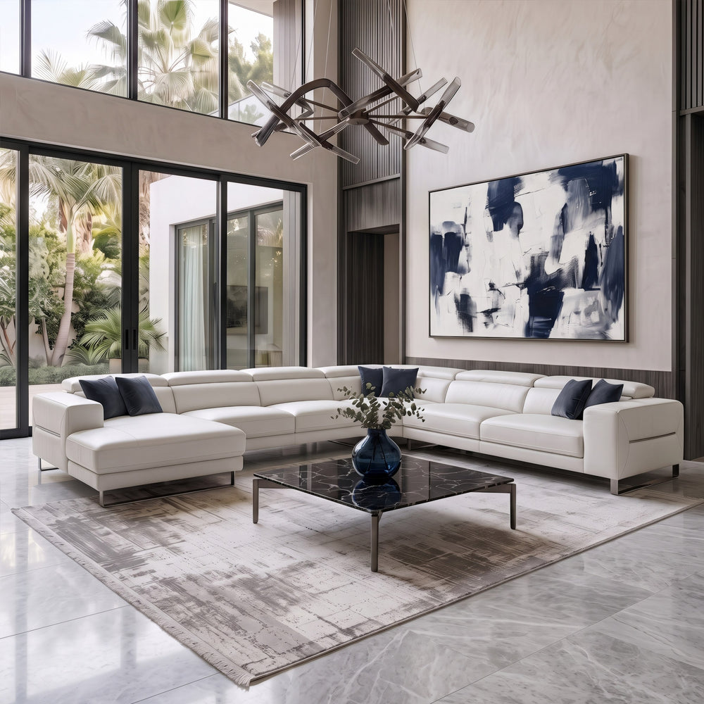 Hawkey - Contemporary White Full Leather U Shaped Left Facing Sectional Sofa