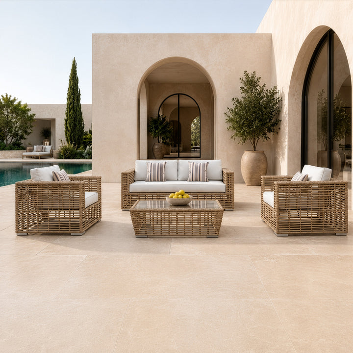 Ko Tao - Outdoor Beige + Wicker Sofa