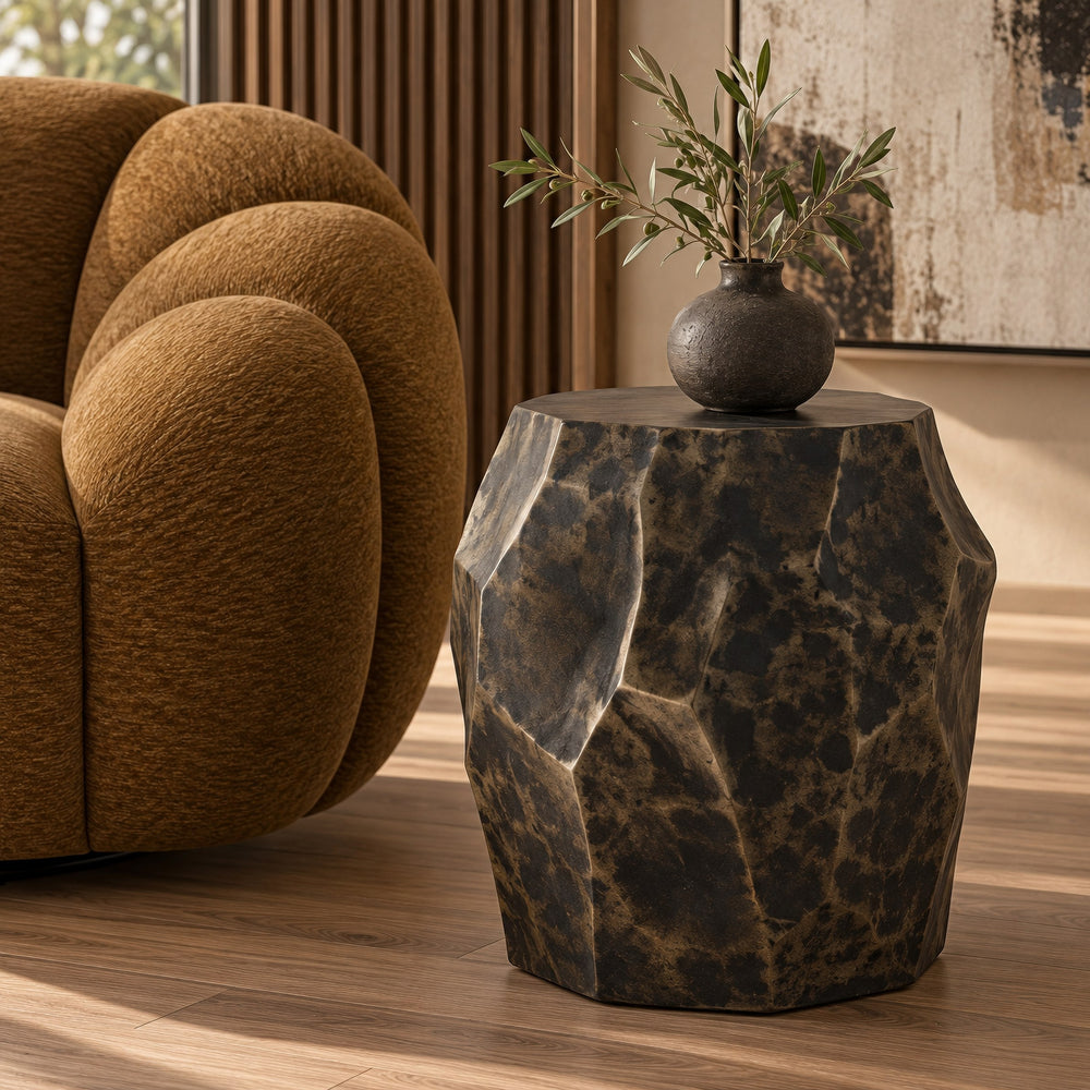 Koussi - Modern Black + Bronze Concrete End Table
